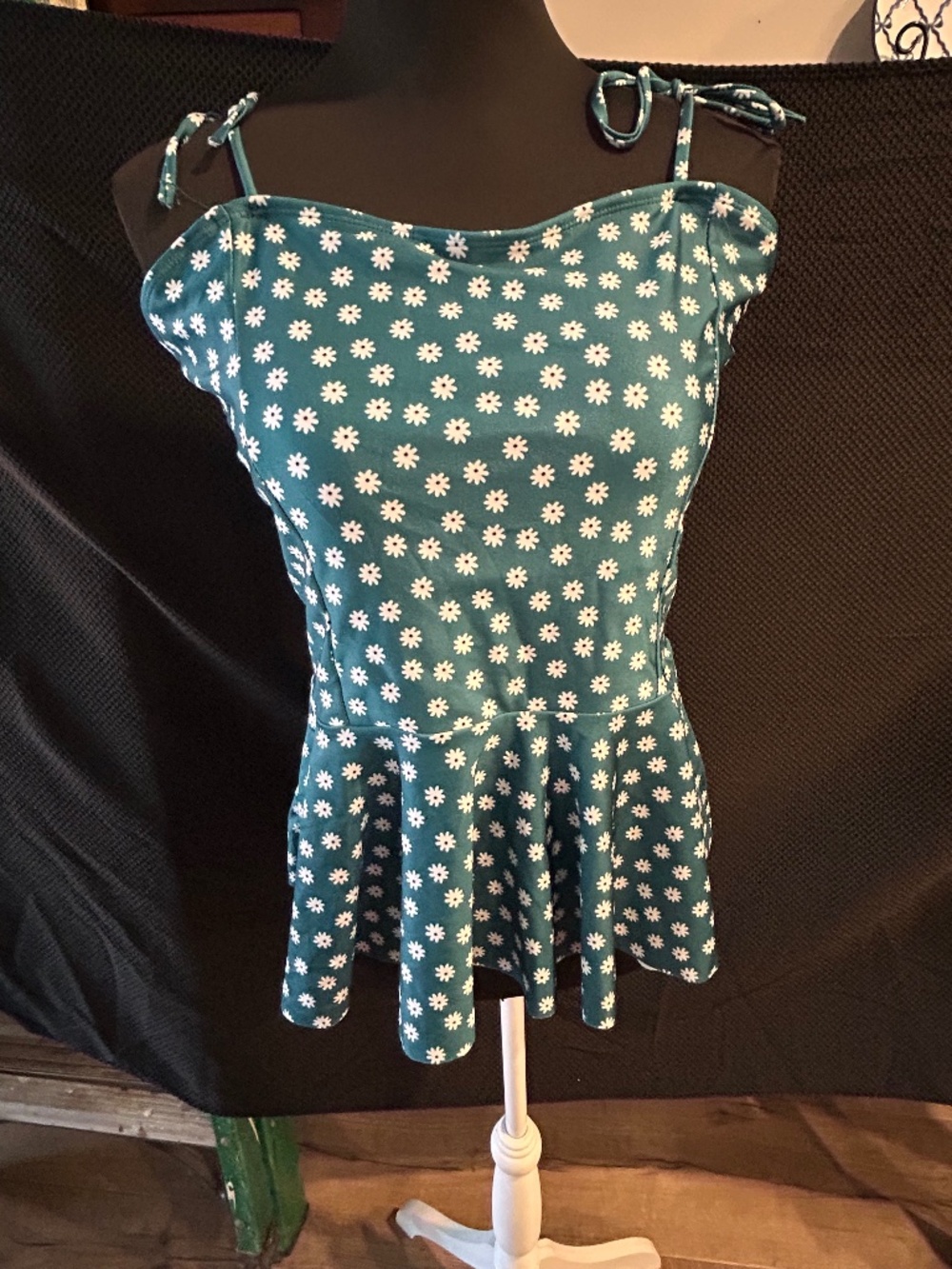 Teal Daisy Floral Peplum Tankini & High Waisted Bottoms Bikini Set XL NWOT